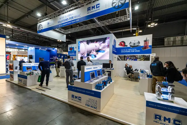 AMC Mecanocaucho stand with anti-vibration mounts and LED wall at MCE 2024