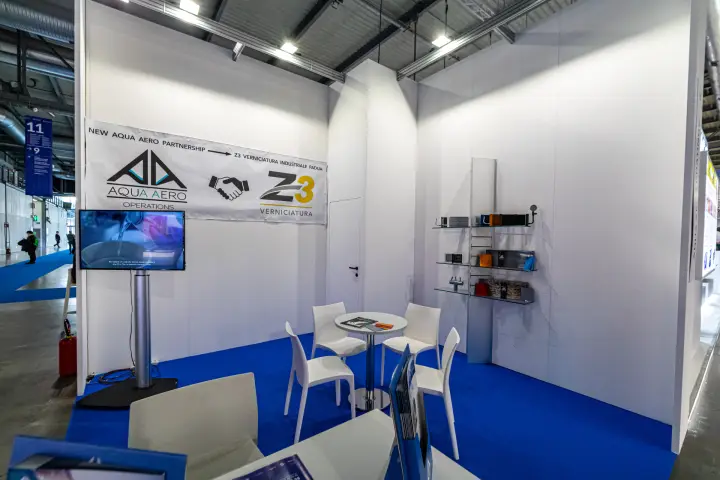 Aqua Aero stand announcing a partnership with Z3 Verniciatura