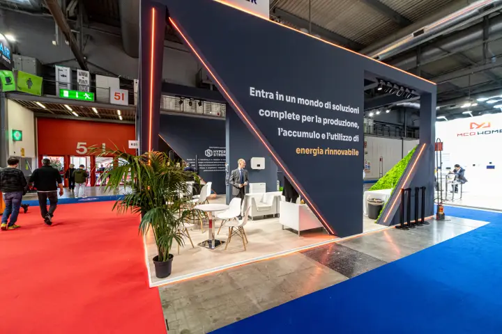 Ares Power stand on renewable energy storage with HyperStrong branding at MCE 2024