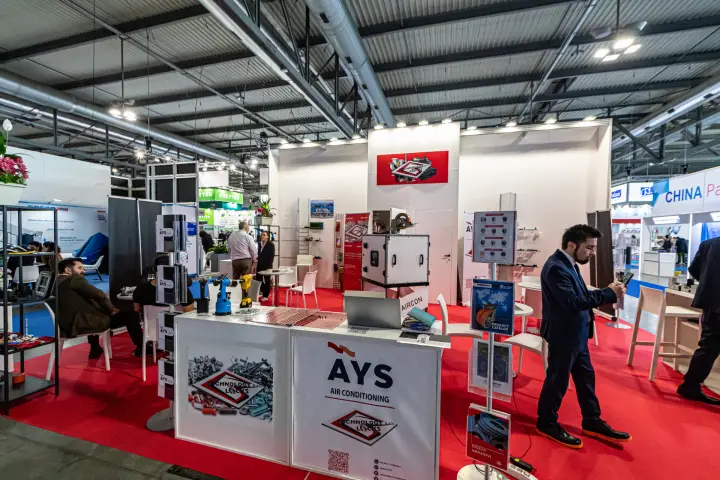 AYS Air Conditioning and Technology Locks stand with fastening tools and hardware at MCE 2024
