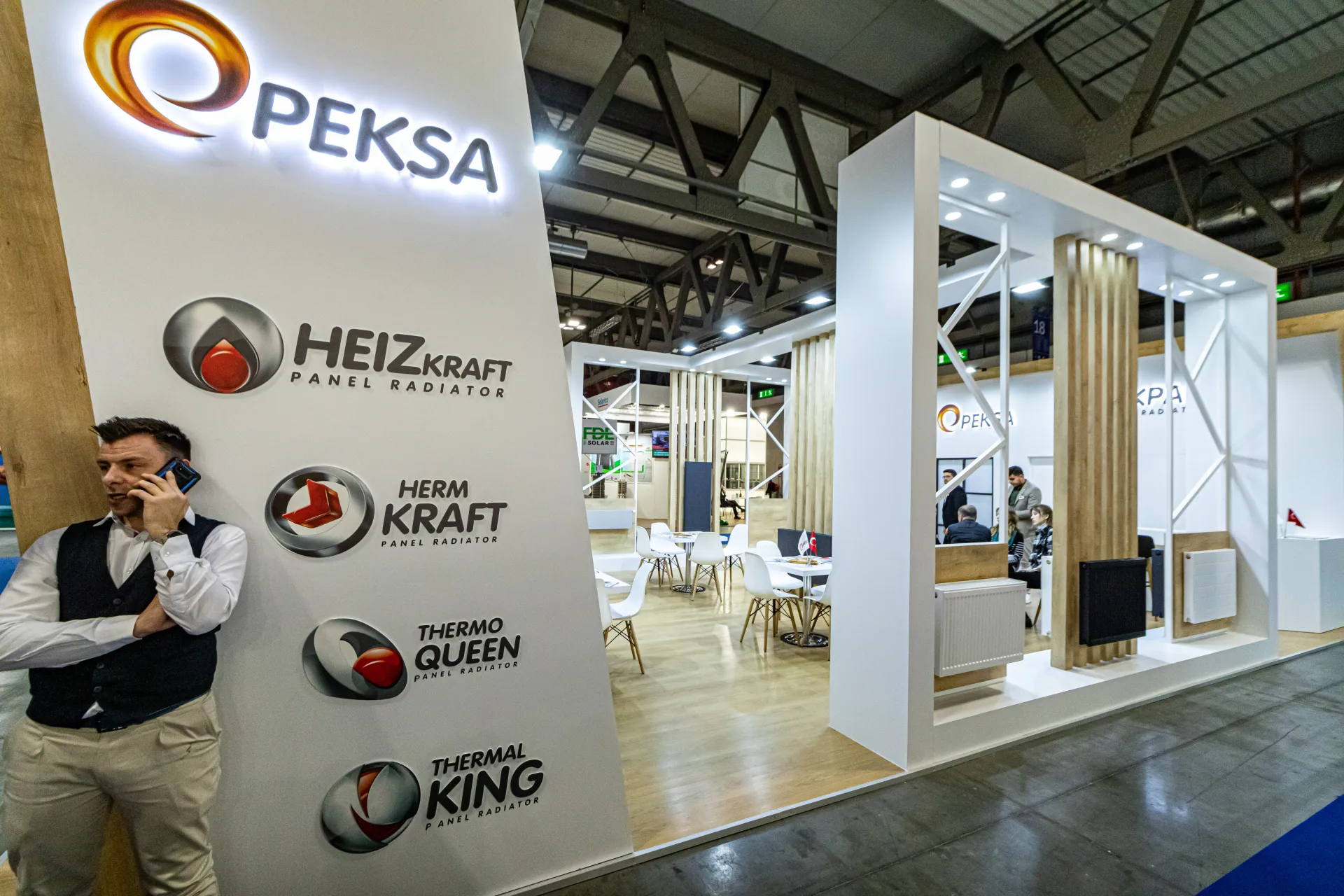 Backlit Peksa sign listing Heizkraft, Herm Kraft, Thermo Queen and Thermal King at MCE 2024