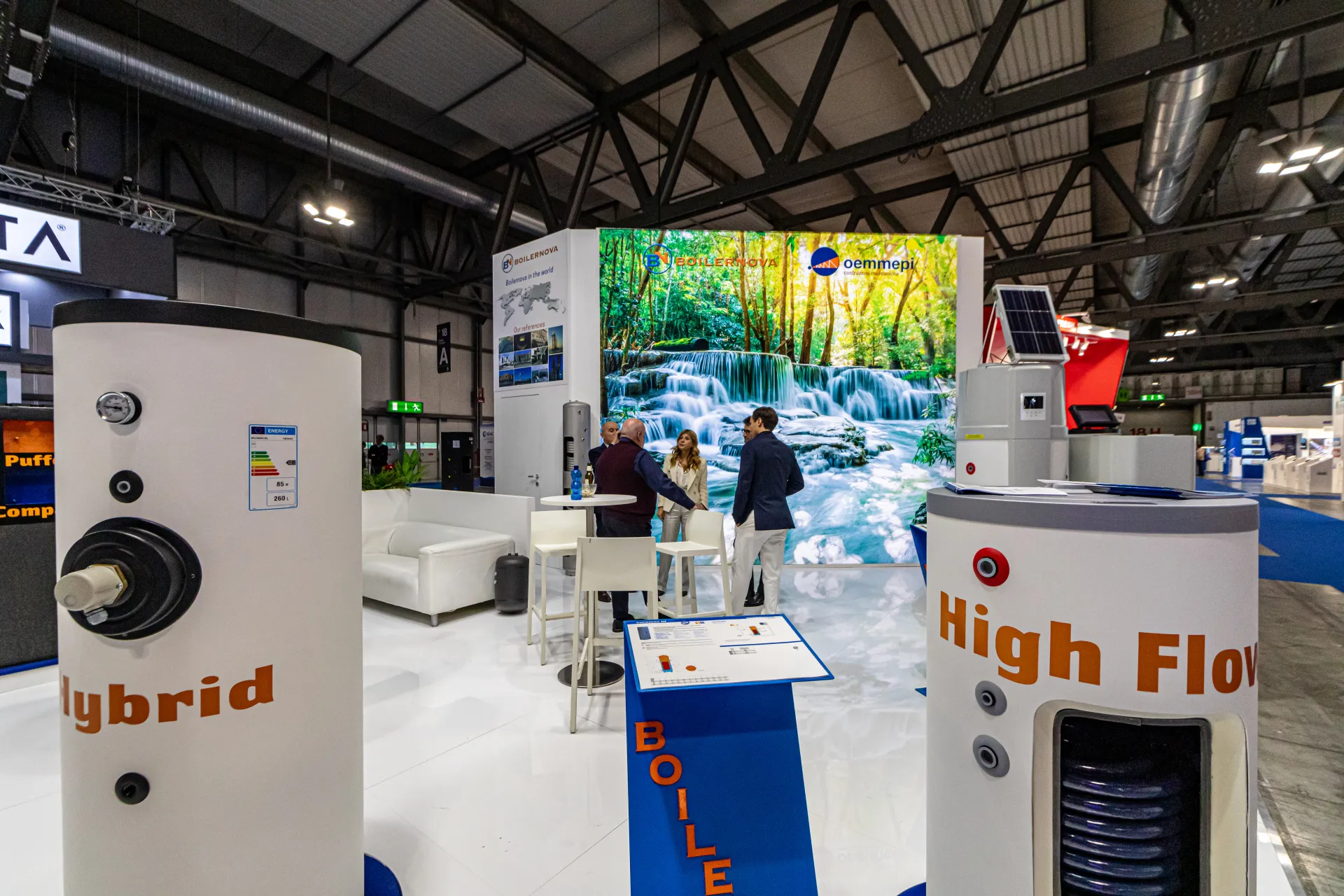 Boilernova Hybrid and High Flow cylinders in front of the meeting lounge at MCE 2024