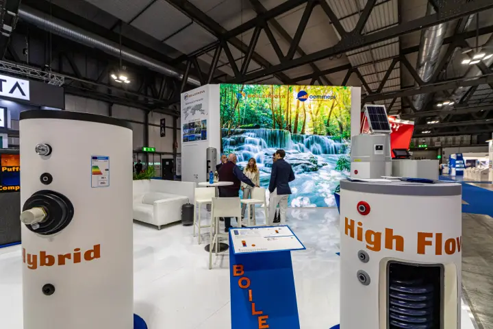 Boilernova Hybrid and High Flow cylinders in front of the meeting lounge