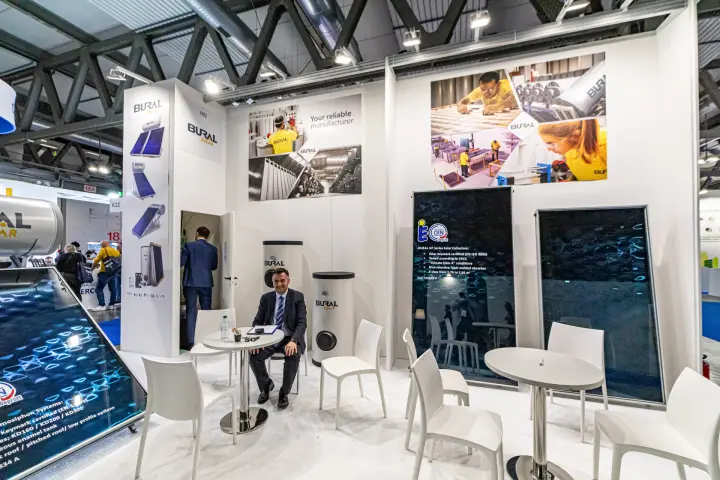 Bural HP Series flat solar collectors and hot water cylinders on display at MCE 2024