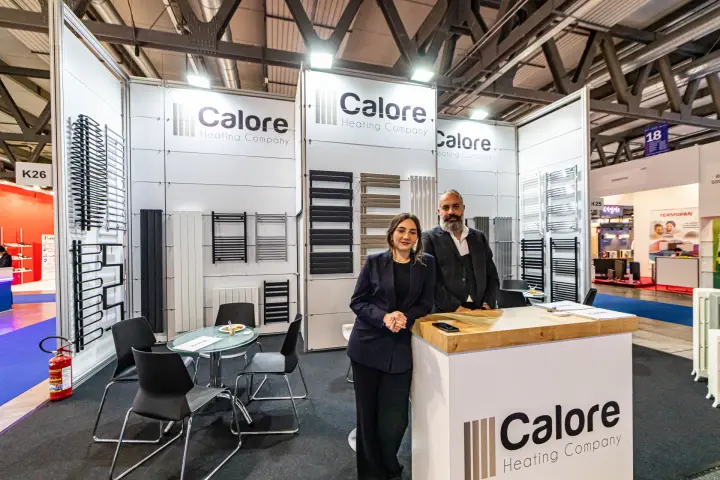 Calore Heating Company stand with towel warmers and designer radiators