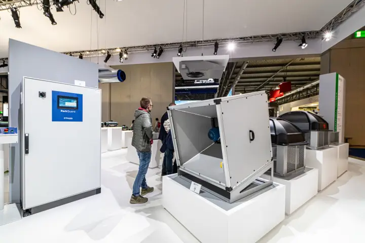 Casals ParkGuard control cabinet beside a box fan with open intake at MCE 2024