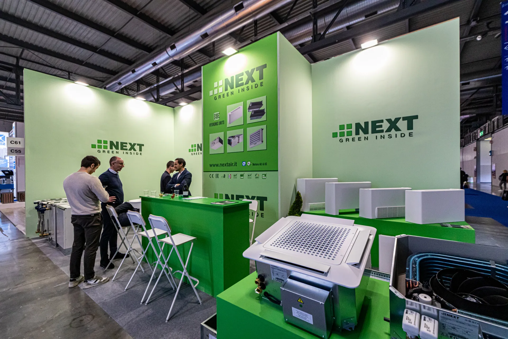 Cassette unit and open fan coil in front of the NEXT stand at MCE 2024