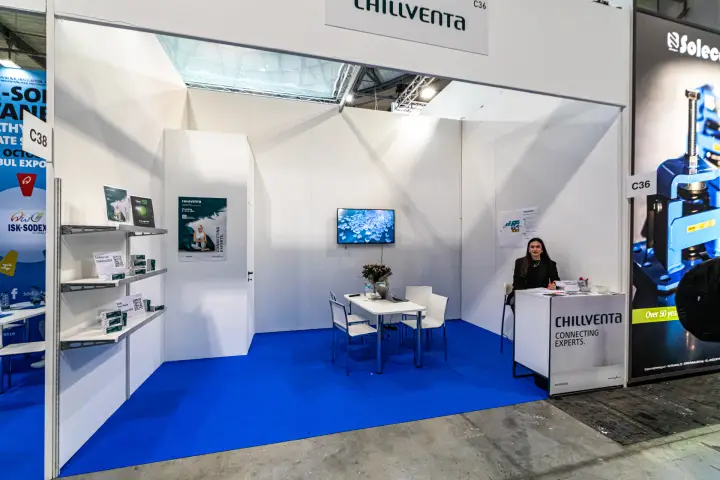 Chillventa shell-scheme stand C36 promoting the Nuremberg trade fair