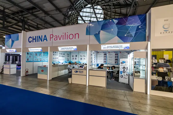 China Pavilion shell-scheme booths of motor and fan makers at MCE 2024
