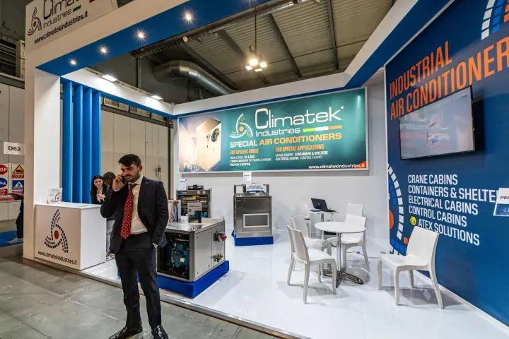 Climatek Industries stand with stainless industrial air conditioners at MCE 2024
