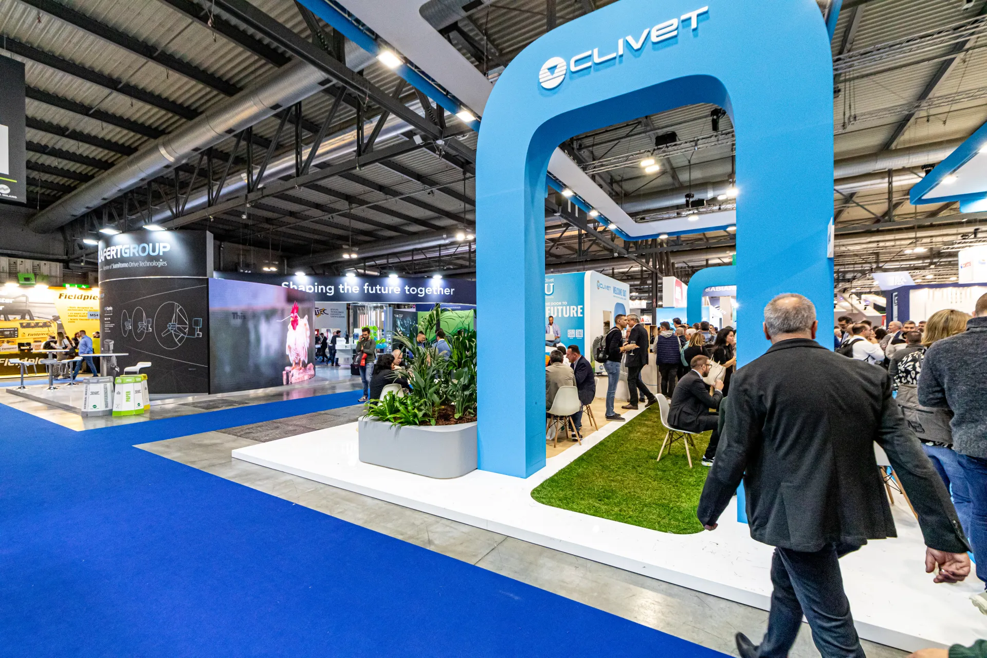 Clivet arch entrance with artificial lawn and planter at MCE 2024