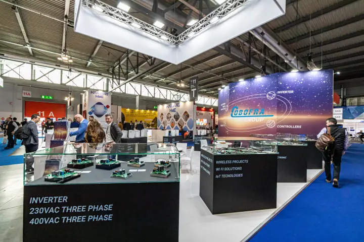 Cobofra Group inverter boards in glass display cases at MCE 2024