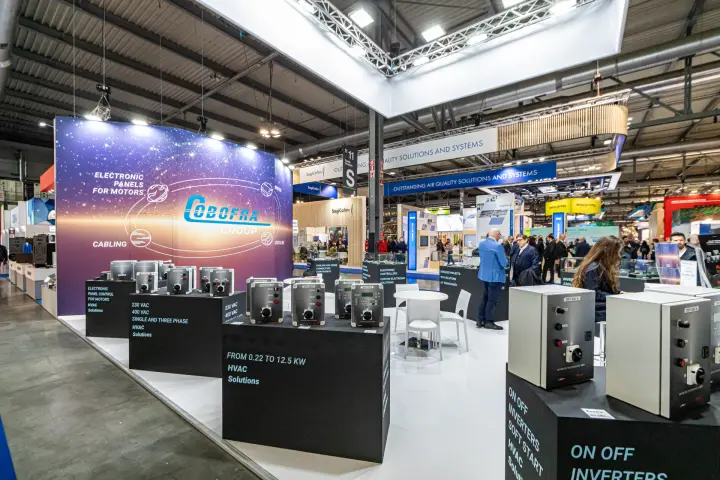 Cobofra Group stand with inverter and soft start control panels at MCE 2024