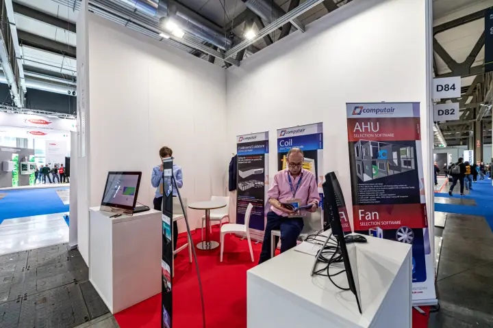Computair stand with roll-ups for AHU, coil, fan and coldroom selection software at MCE 2024