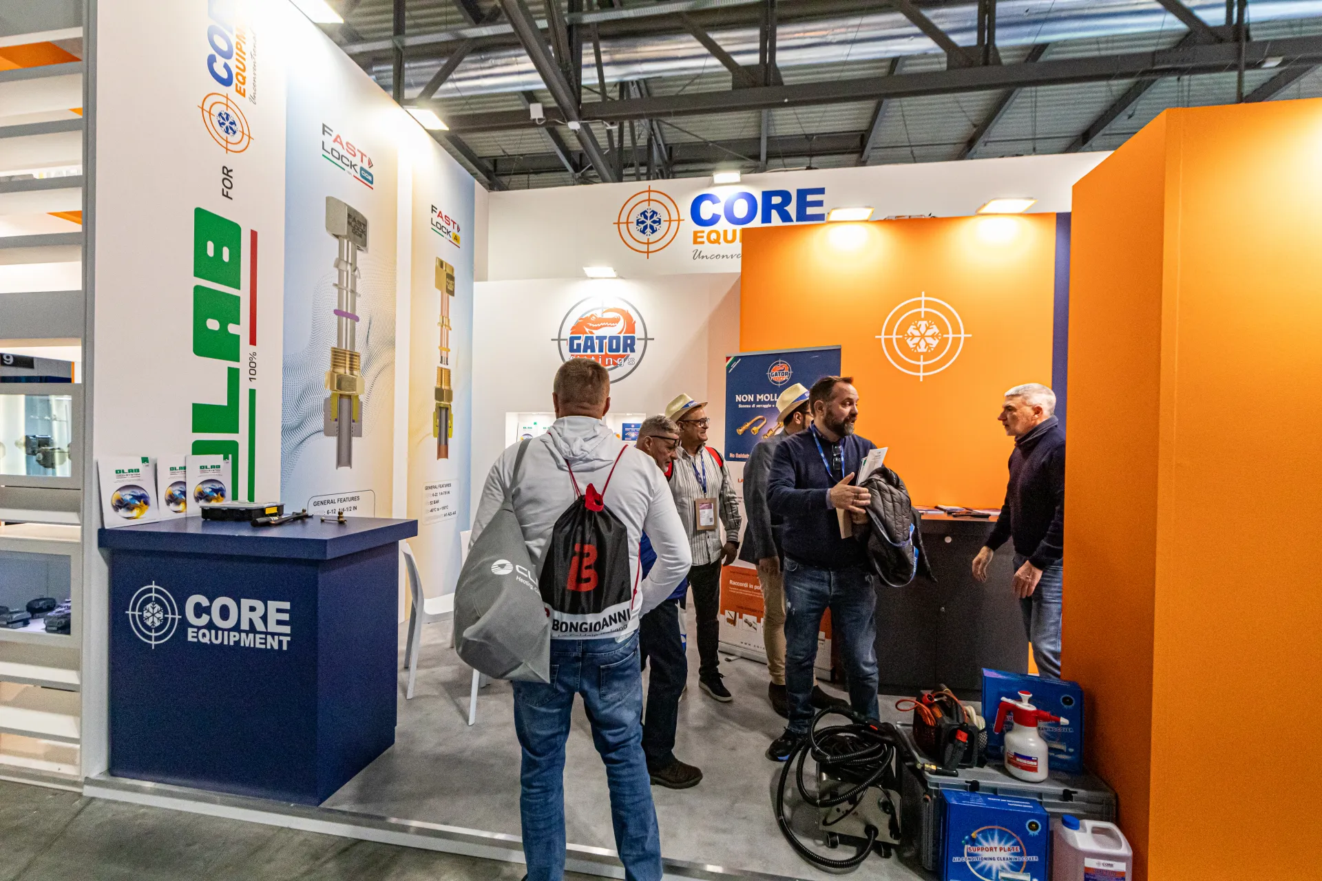 Core Equipment stand with Olab Fast Lock fittings and Gator logo at MCE 2024