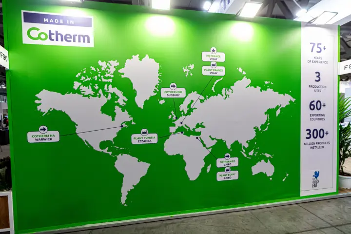 Cotherm world map wall showing headquarters, plants and subsidiaries at MCE 2024