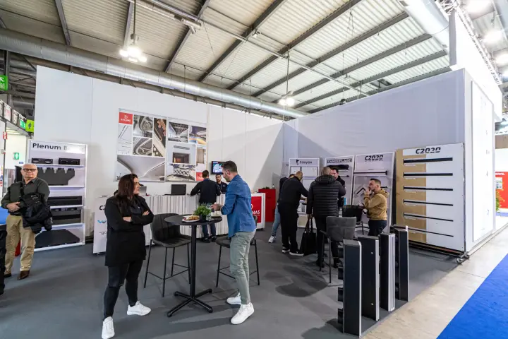 D. Ellinas stand with plenum boxes and C2020 linear diffuser samples