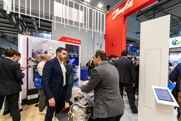 Danfoss multi-family buildings wall and transparent compressor model at MCE 2024