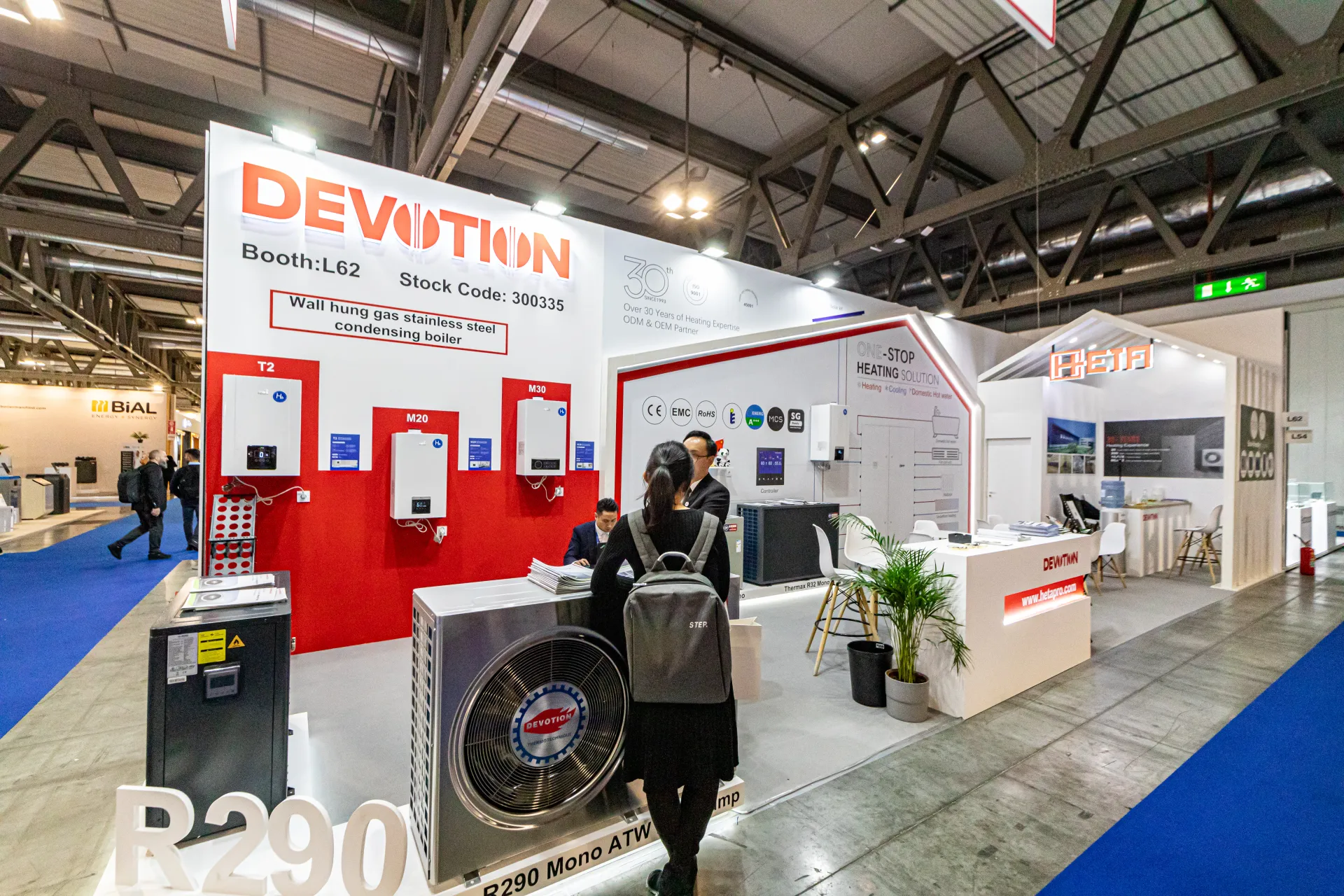 Devotion booth L62 with R290 mono heat pump and wall-hung condensing boilers at MCE 2024