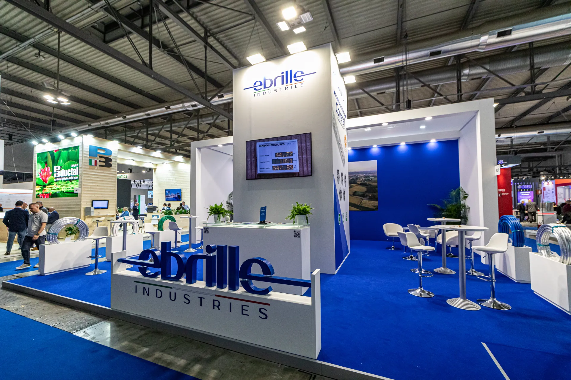 Ebrille Industries front with 3D logo and photovoltaic monitor at MCE 2024