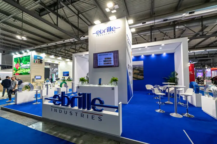 Ebrille Industries front with 3D logo and photovoltaic monitor at MCE 2024