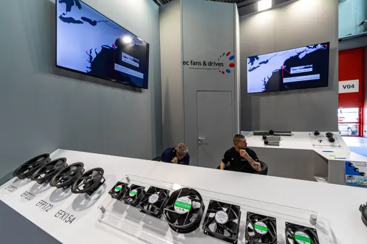 EC Fans & Drives display of EFP and EFX impellers and compact axial fans
