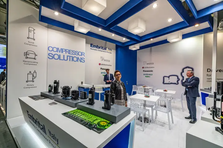 Embrital 'Compressor Solutions' counter with rotary and reciprocating units at MCE 2024