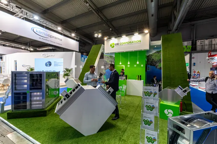 ERI Corporation stand with plate heat exchangers on artificial grass
