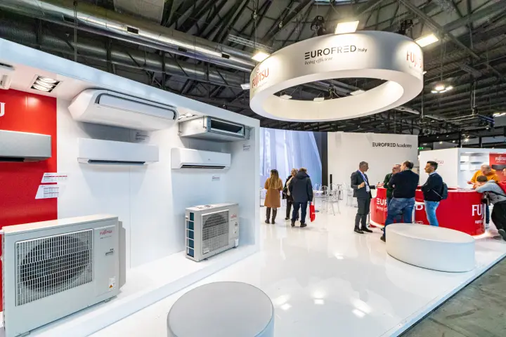 Eurofred stand with Fujitsu wall-mounted, ducted and outdoor units at MCE 2024