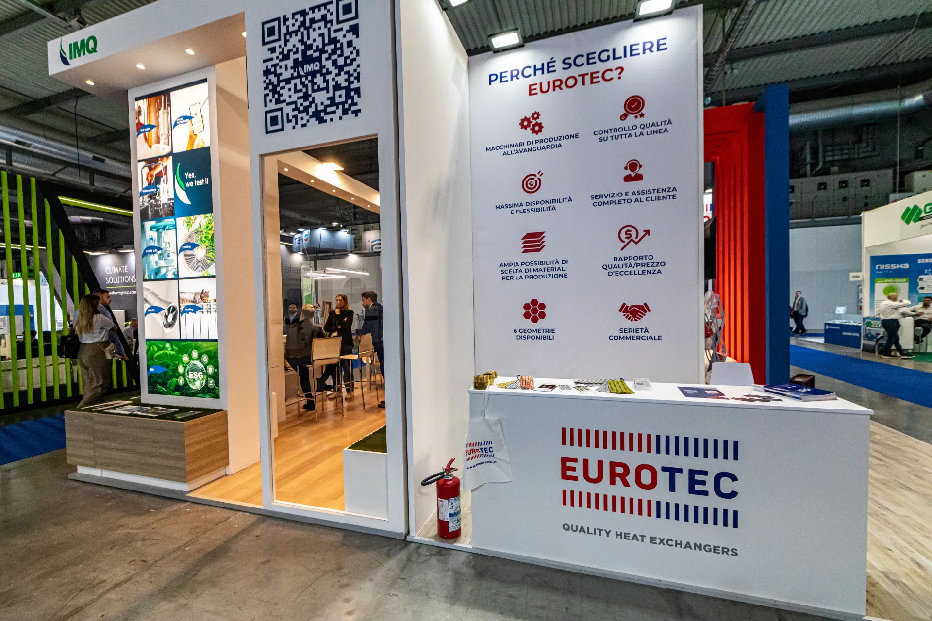 Eurotec stand asking 'Perché scegliere Eurotec?' next to the IMQ stand at MCE 2024
