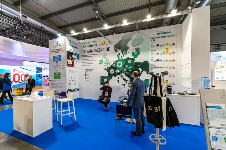 Eurovent stand with 'The Data Doesn't Lie' map of European HVACR markets at MCE 2024