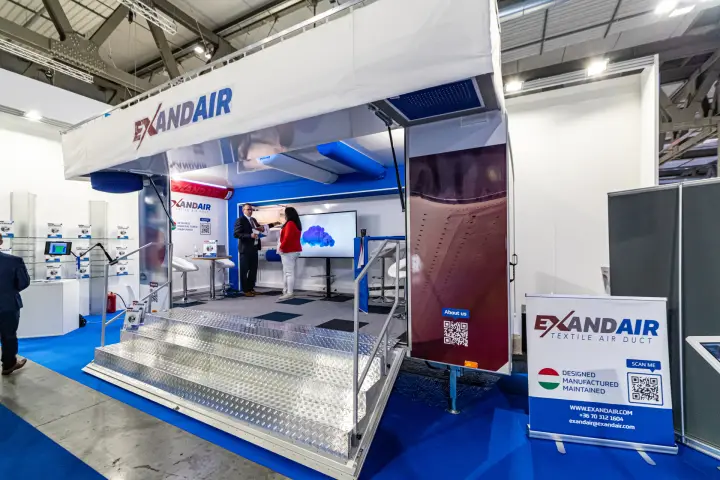 Exandair textile air duct showroom built into an open trailer