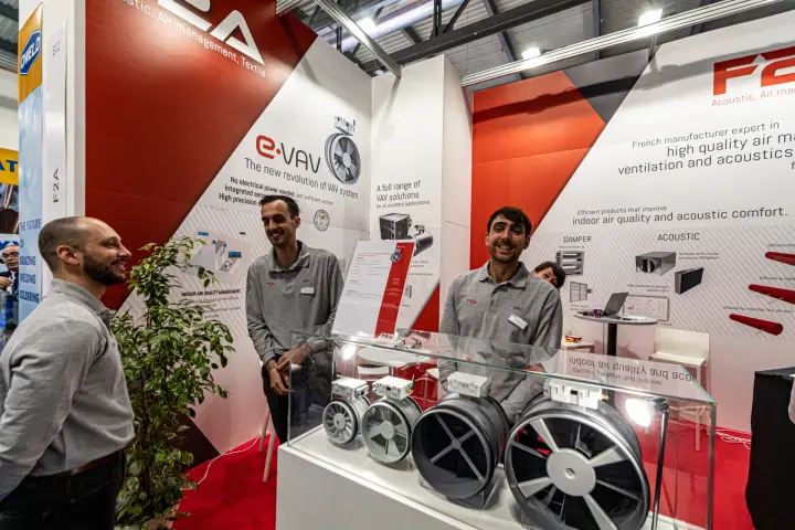 F2A e-VAV units in a glass case under 'The new revolution of VAV system' at MCE 2024