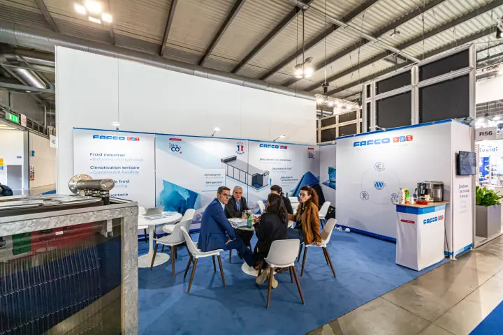 Fafco energy storage stand with galvanised tank sample and meeting table