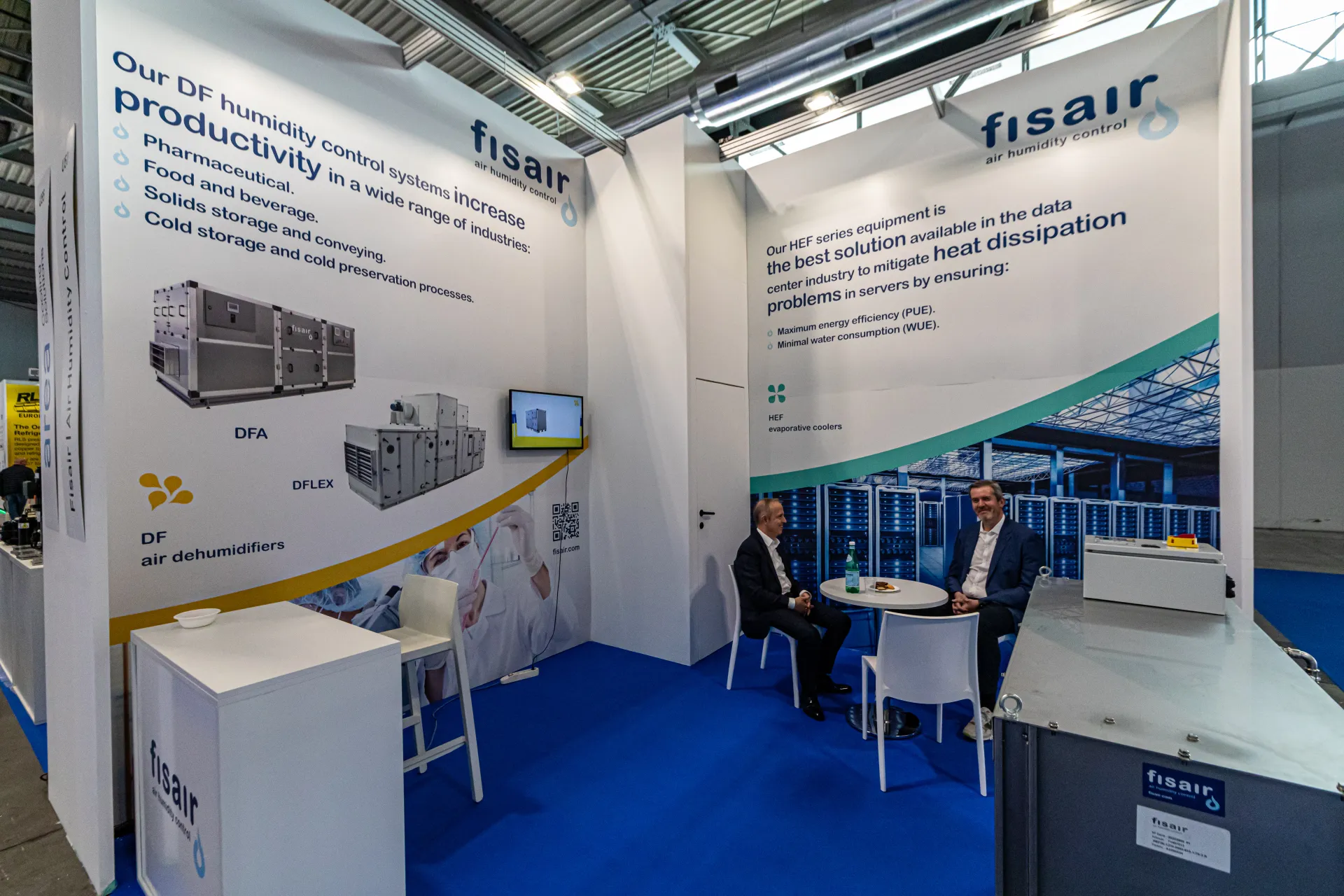 Fisair stand with DF dehumidifiers and HEF evaporative coolers at MCE 2024