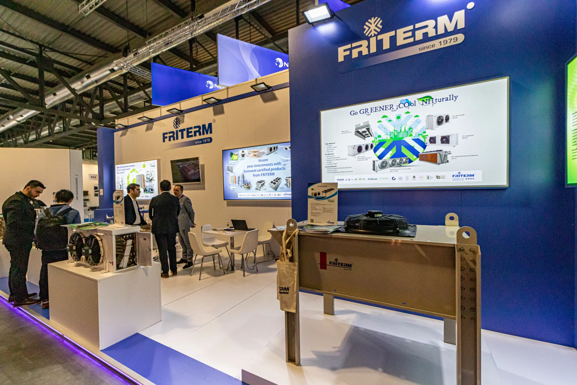 Friterm stand with unit cooler and coil unit under the 'since 1979' logo at MCE 2024