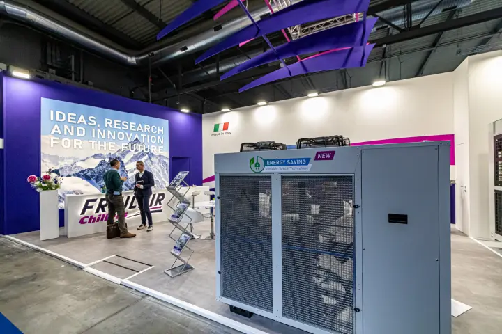 Friulair chiller labelled Energy Saving Variable Speed Technology at MCE 2024