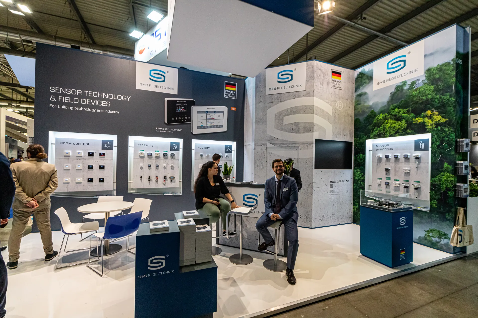 Front view of S+S Regeltechnik stand with Modbus sensor display at MCE 2024
