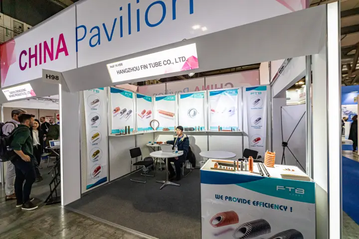 FTB finned tube booth H98 with copper and steel fin tube samples at MCE 2024