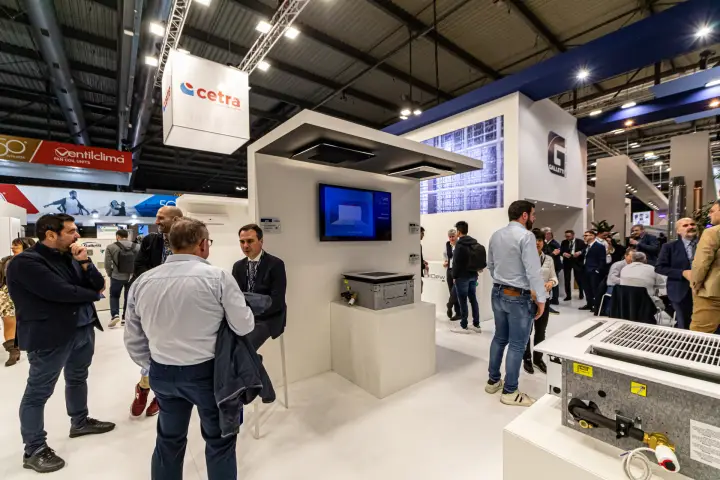 Galletti cassette units on a pedestal and ceiling canopy display at MCE 2024