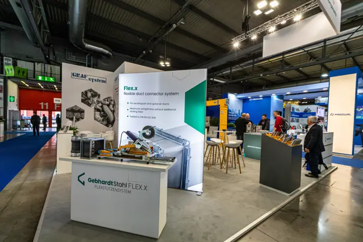 Gebhardt Stahl Flex.x flexible duct connector system with Graf System wall at MCE 2024
