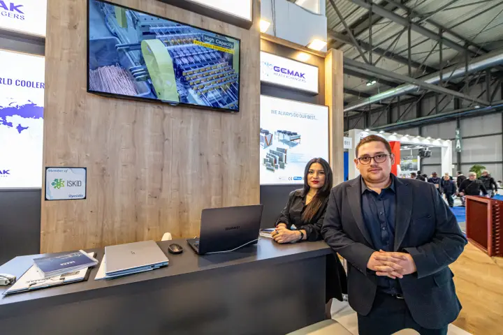 Gemak Heat Exchangers stand with production video and dry cooler graphics at MCE 2024