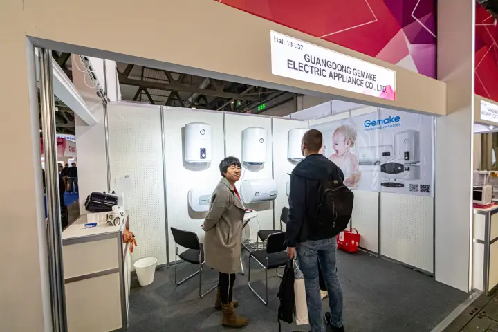 Gemake electric water heaters on display at booth L37 at MCE 2024