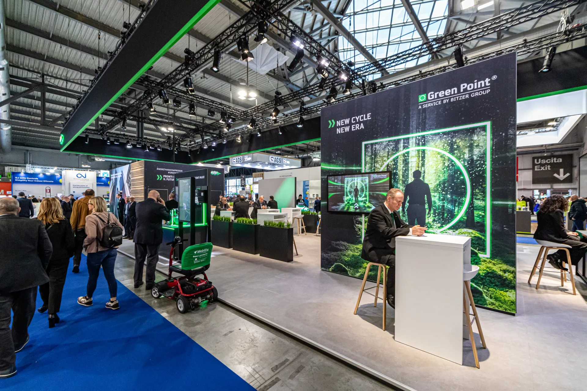 Green Point area of the Bitzer stand with 'New Cycle New Era' wall at MCE 2024