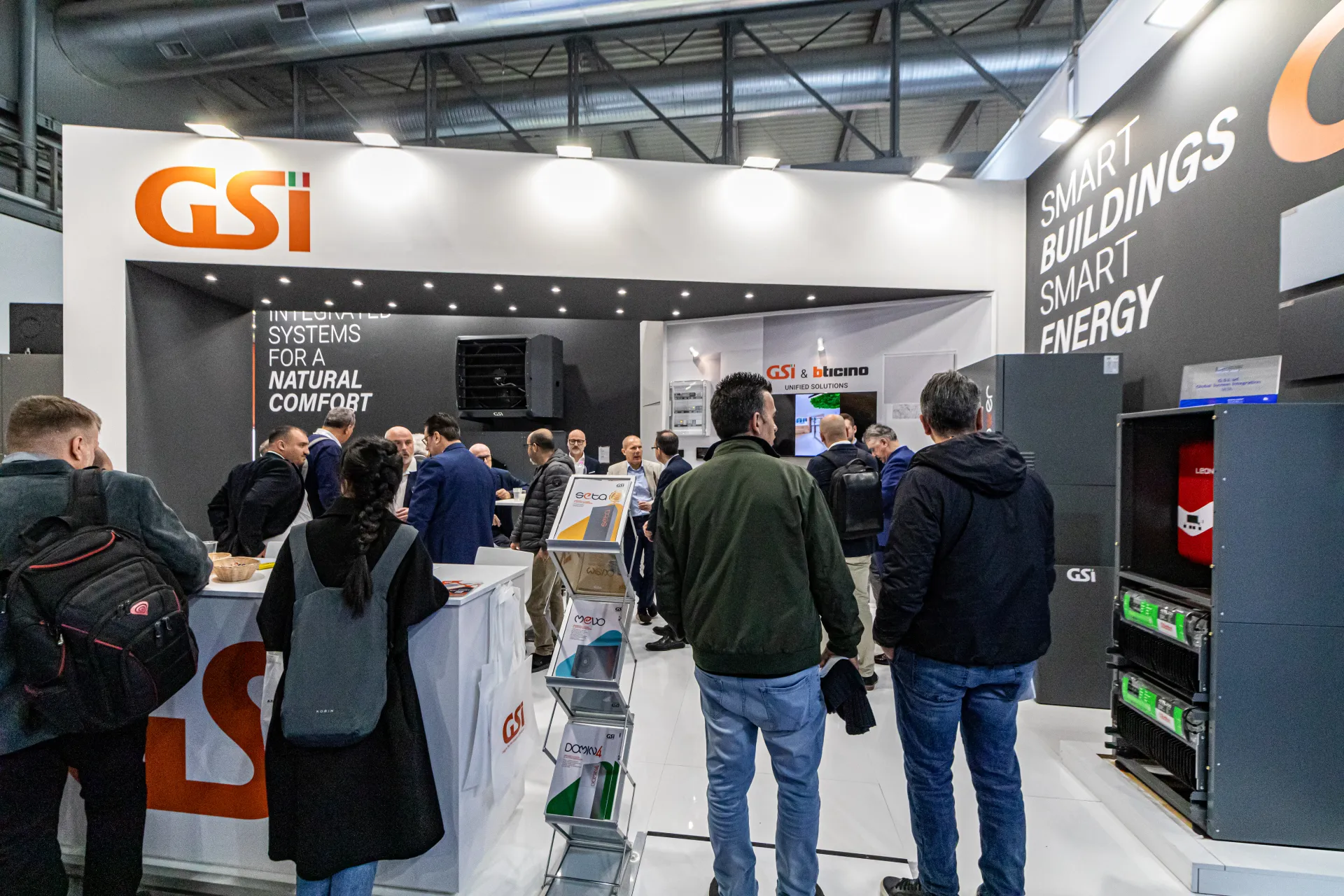 GSi stand entrance with 'Integrated systems for a natural comfort' wall at MCE 2024