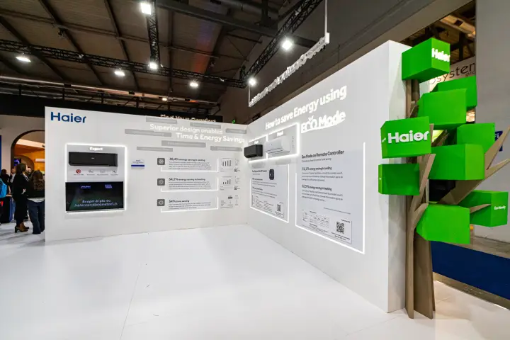 Haier ECO Mode energy-saving wall with Expert and Pearl units at MCE 2024