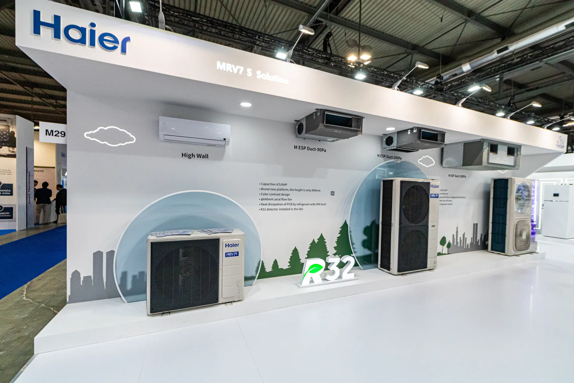 Haier MRV7 S Solution wall with ducted units and R32 outdoor units at MCE 2024