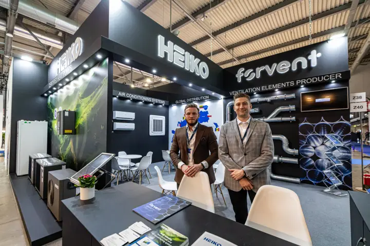 Heiko and Forvent counter with air conditioning wall and duct fittings at MCE 2024