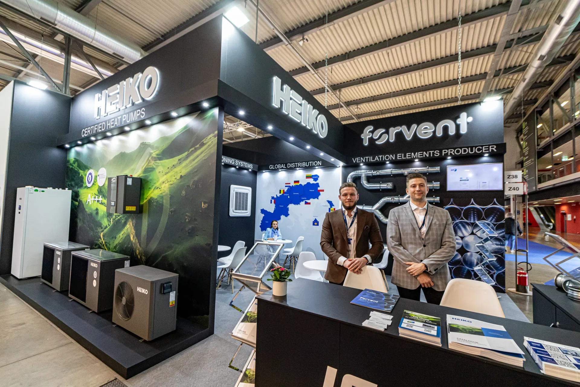 Heiko and Forvent shared stand with heat pumps and ductwork wall at MCE 2024