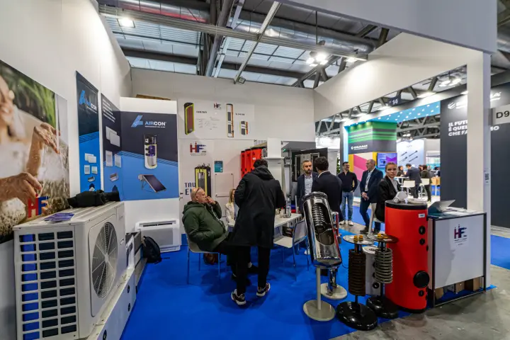 HF Pro stand with storage cylinders, tank coils and Aircon air-conditioning banners at MCE 2024